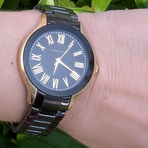 Anne Klein Black and Gold Watch